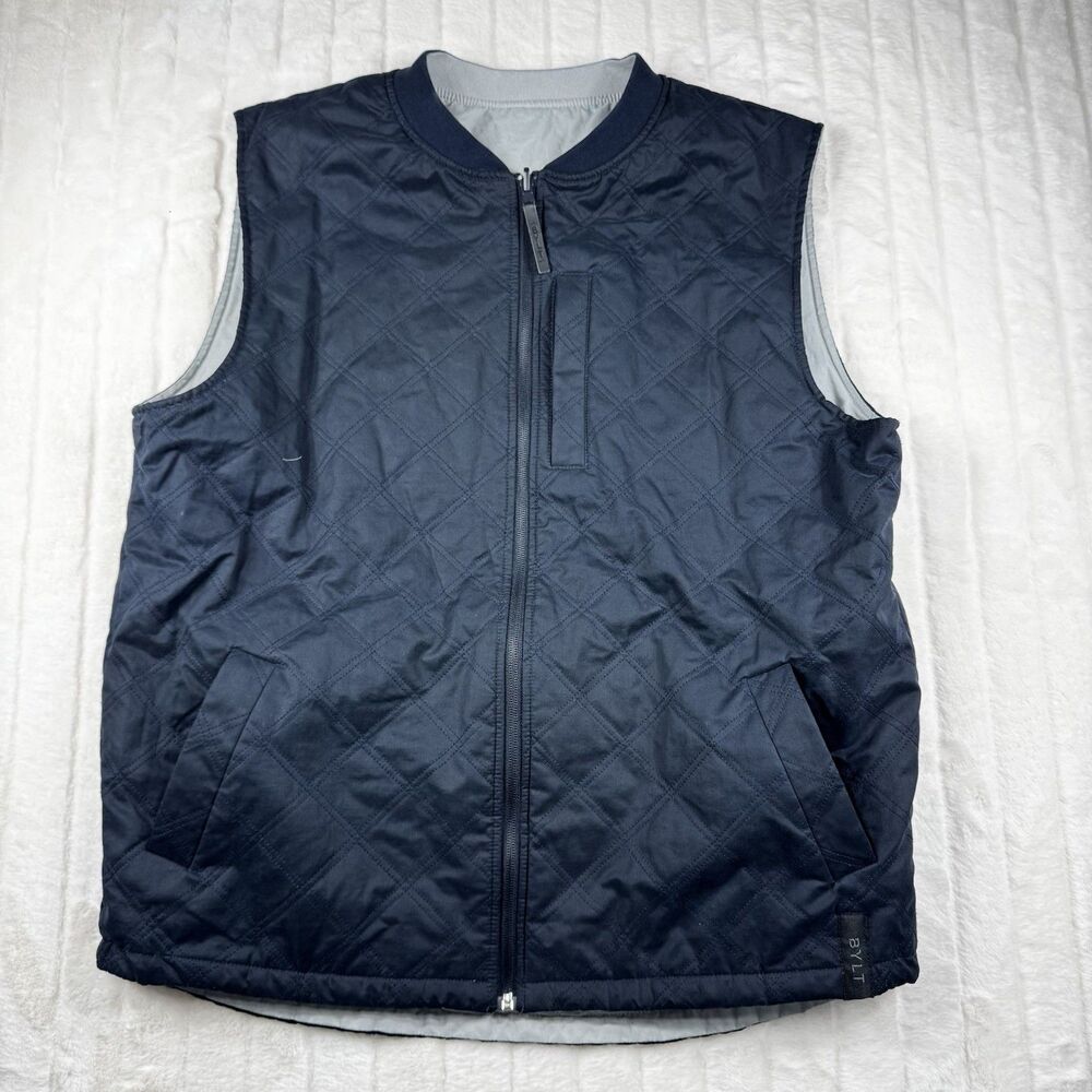 BYLT Hi-Lo Reversible Bomber Vest Jacket Men's L Navy Quilted Full-Zip Comfort
